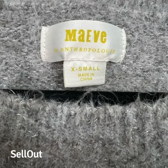 Anthropologie Maeve Women's XS Gray Sparkle Bow Pullover Sweater - Picture 3 of 4